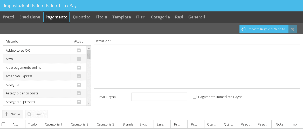 impostazioni ebay pagamento